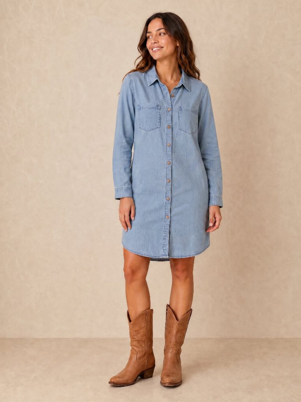 Streetwear Society Long Sleeve Light Wash Denim Shirt Dress Button Down Midi